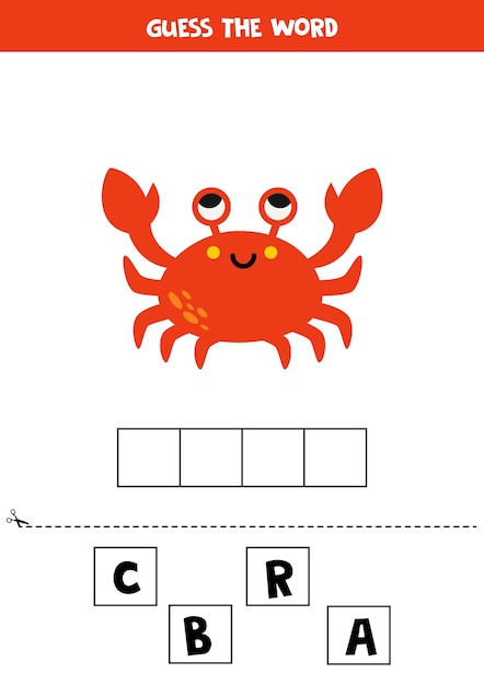 Spelling game for preschool kids Cute cartoon crab