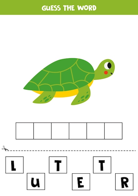 Spelling game for preschool kids Cute cartoon sea turtle