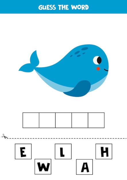 Spelling game for preschool kids Cute cartoon whale