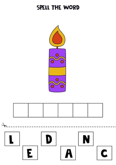 Spelling game for preschool kids Purple candle