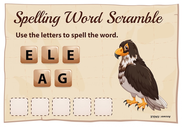 Spelling word scramble game with word eagle