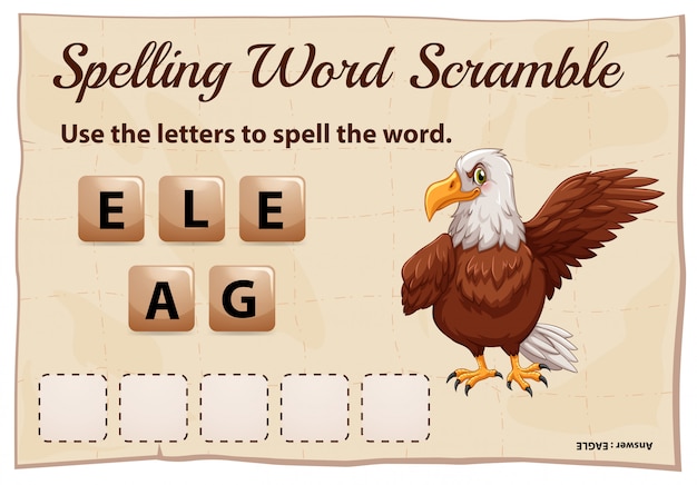 Spelling word scramble game with word eagle