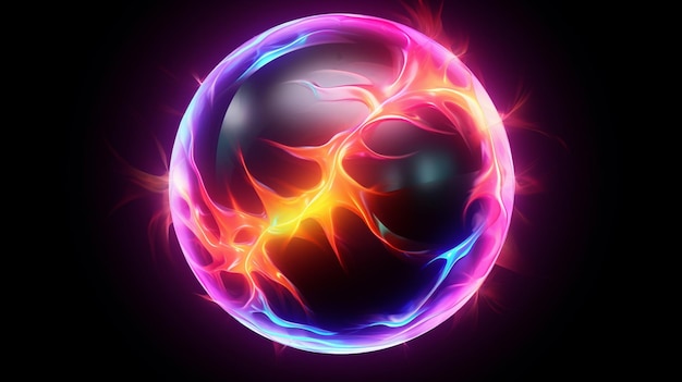 a sphere with a flame and flames like a firework