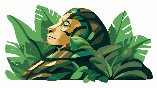 Vector sphinx in green leaf flat vector isolated illustration