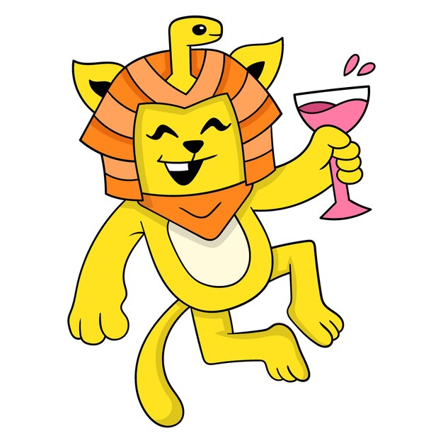 Sphynx cat having a wine party doodle icon image kawaii