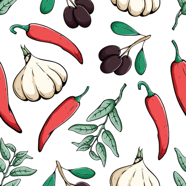 spices herb icons in seamless pattern