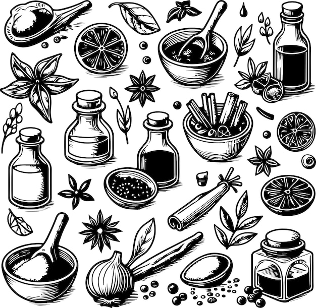 Spices set doodle illustration