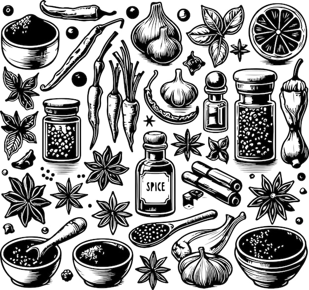 Spices set doodle illustration