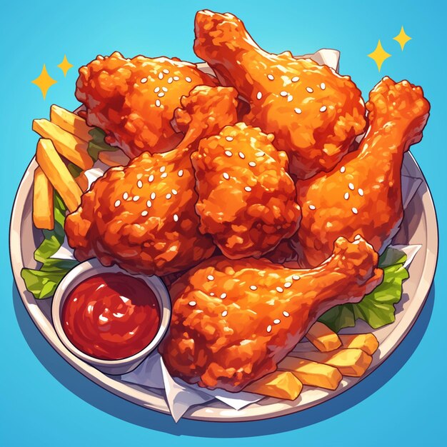 Spicy Chicken Wings Platter Cartoon Scene