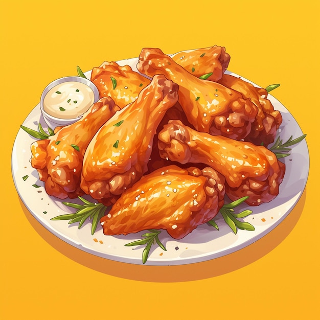 Spicy Chicken Wings Platter Cartoon Scene