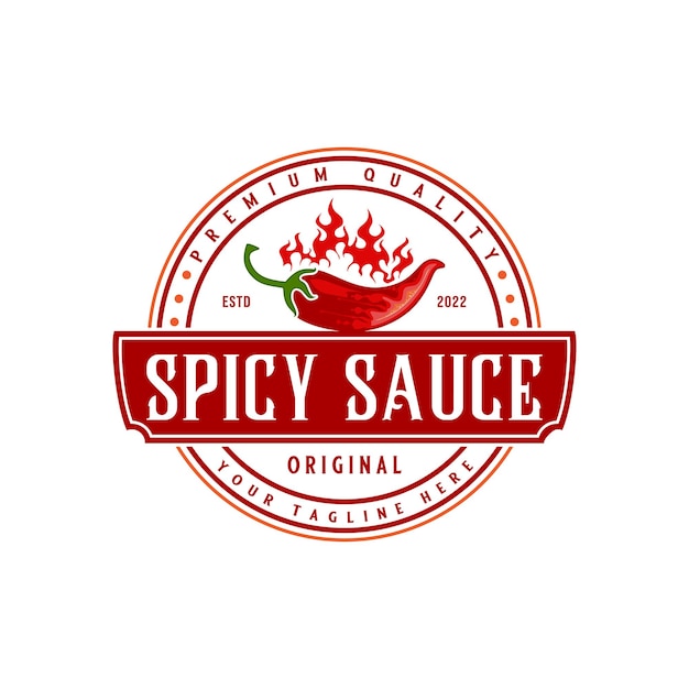 spicy chili sauce emblem logo design. the concept of chili and fire, for sauce products, spicy foods