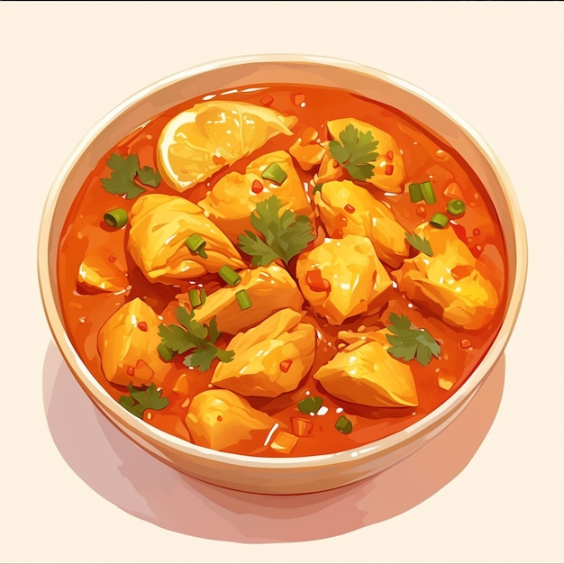 Spicy Curry Chicken Dish Cartoon Scene