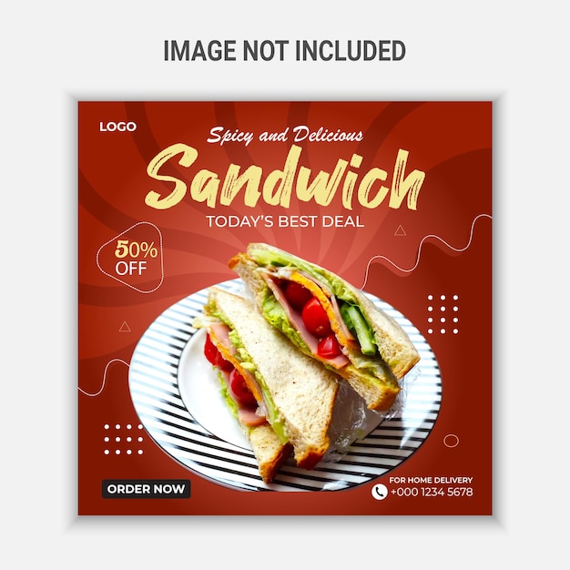 Spicy and delicious sandwich social media post