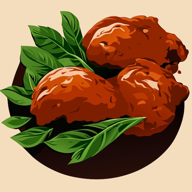 Vector spicy fried chicken with basil leaves vector illustration