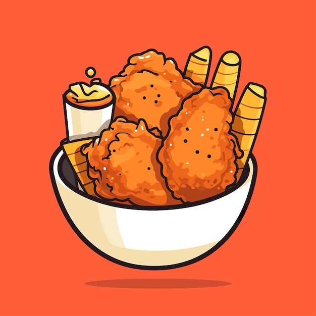 Spicy Fried Chicken With Bucket Cartoon Vector Icon Illustration