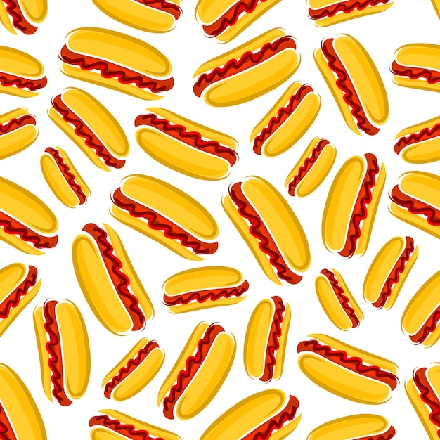 Spicy hot dogs seamless pattern with chilli sauce