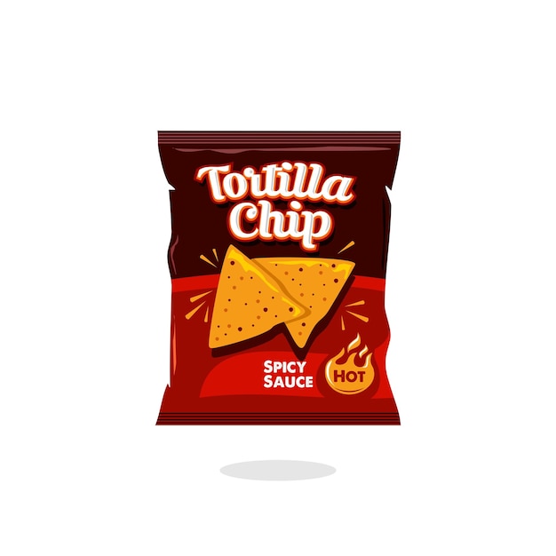 spicy hot snack tortilla chips bag plastic packaging design illustration icon for food and beverage