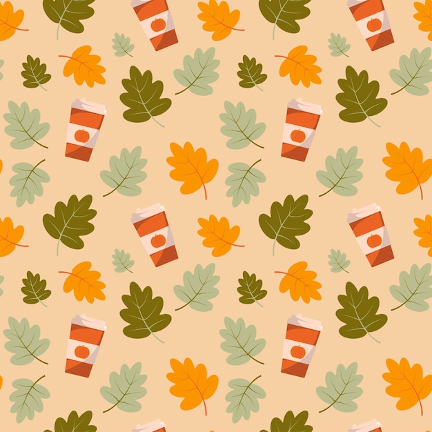 Spicy pumpkin latte seamless pattern, vector illustration, autumn