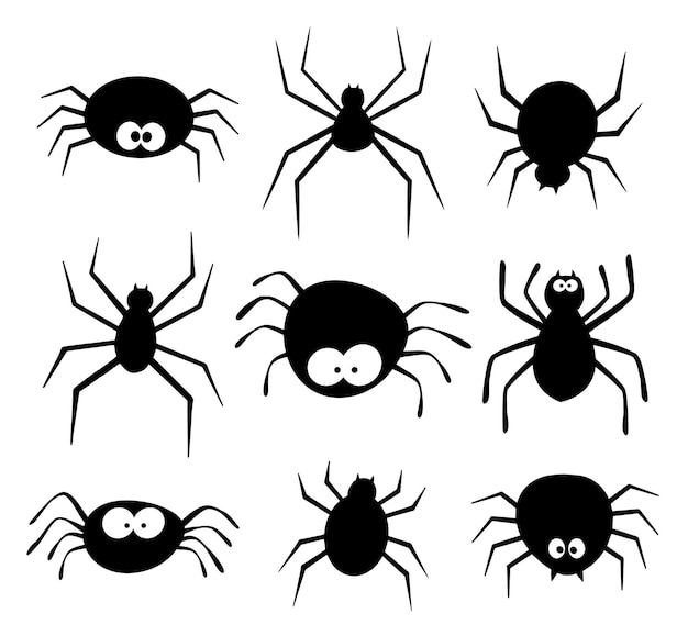 Spider of halloween isolated on white background Scary spiderweb hand drawn silhouette