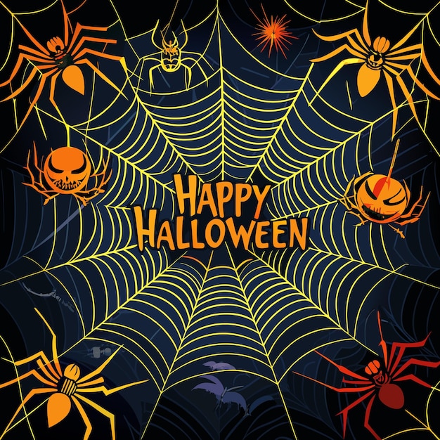 Spider Webs on Dark Background with Spiders Vector Art Illustration