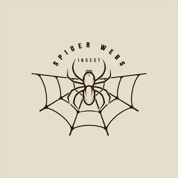 Spider webs logo line art vintage simple minimalist illustration template icon graphic design insect arthropod sign or symbol for nature and wildlife with typography style