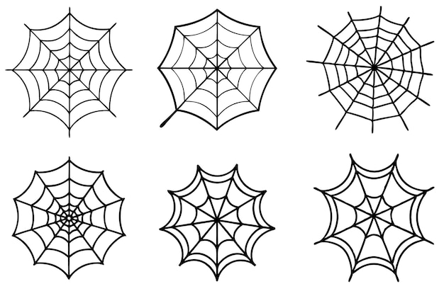 spider webs and spiders are displayed on a white background