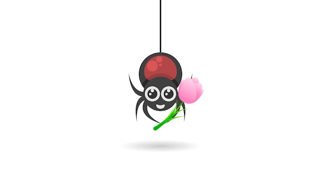 Spider With Pink Flower On White Background. Halloween Background Design Element. Spooky, Scary