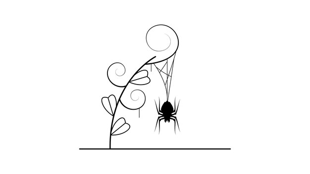 Spiders on Web with white Background. Flower Plant Brunch Halloween Background Design Element. Spook