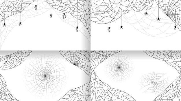 Vector spiders on web with white background halloween background design element spooky scary horror