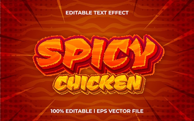 spiicy chicken 3d text effect with hot theme red typography template for spicy food logo