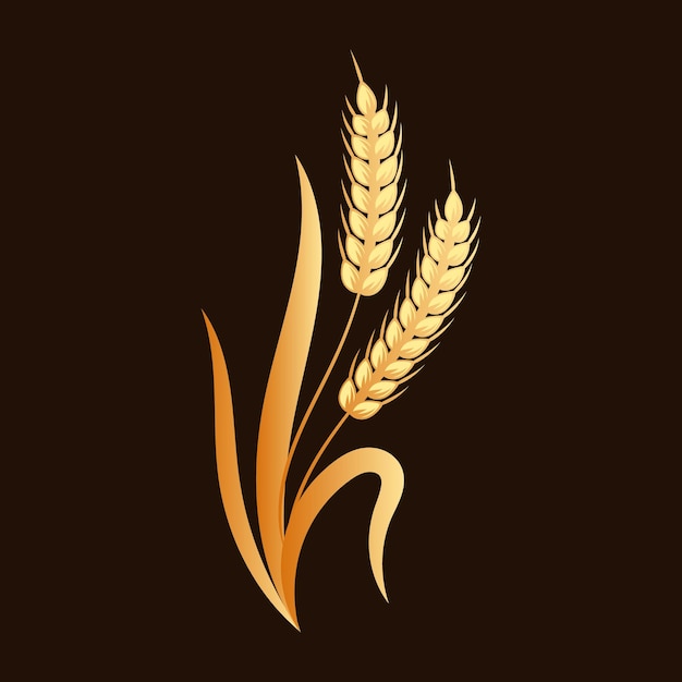 Spikelets of wheat, rye, barley, gold design on a dark background. Decor element, logo, icon, vector