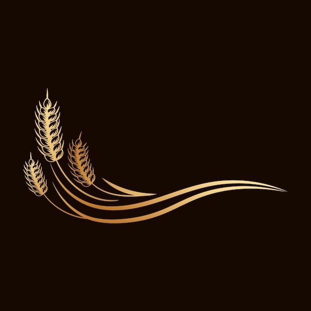 Spikelets of wheat, rye, barley. Golden badge on black background, elegant design, vector