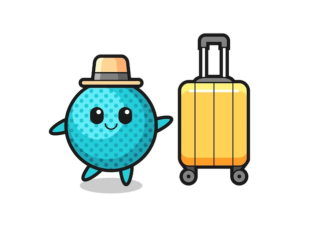 Spiky ball cartoon illustration with luggage on vacation