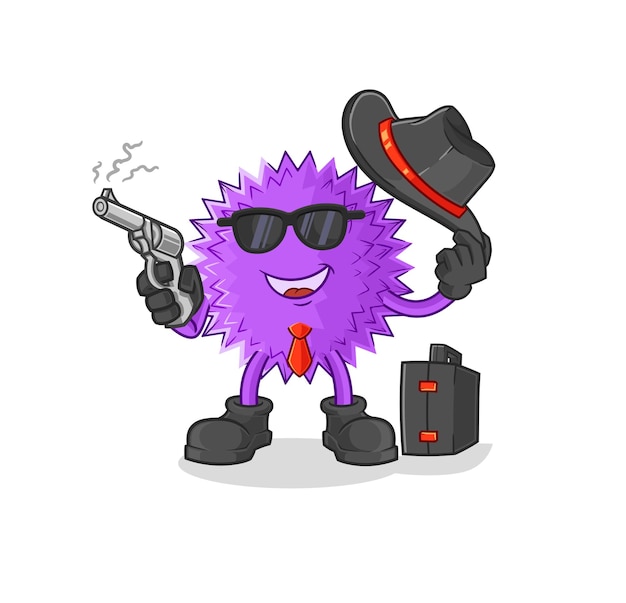 Spiky ball mafia with gun character cartoon mascot vector