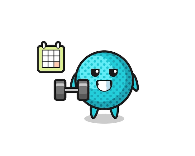 Spiky ball mascot cartoon doing fitness with dumbbell