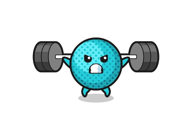 Spiky ball mascot cartoon with a barbell