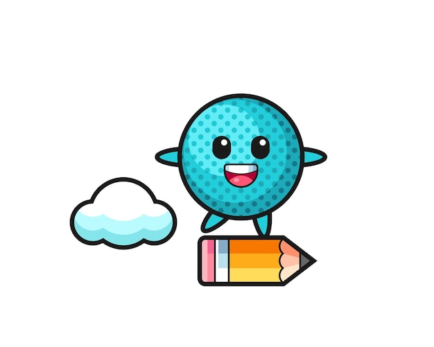 Spiky ball mascot illustration riding on a giant pencil