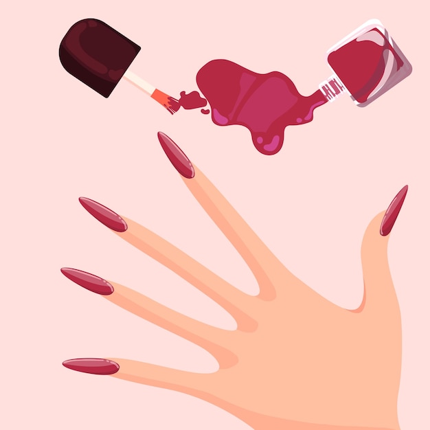 Vector spilled nail polish on a pink background