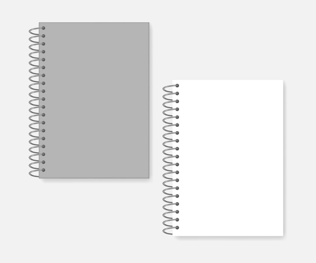 Spiral A4 notebook vector mockup Wire bound blank note book white page and gray cover mockup