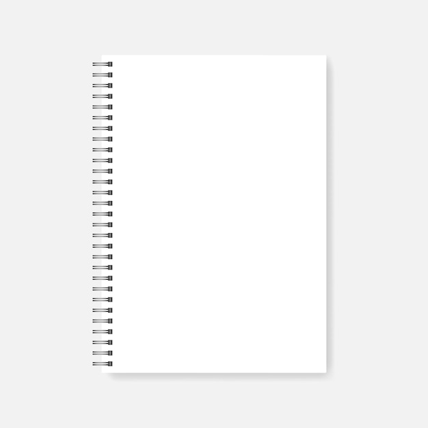 Spiral blank notebook mockup. Wire bound empty white A4 notepad vector template