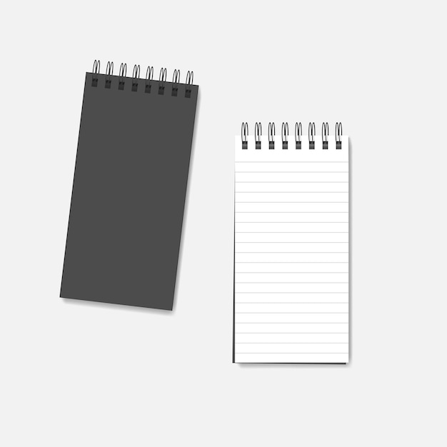 Spiral blank reporter notebook mockup. Open and closed wire bound lined notepad