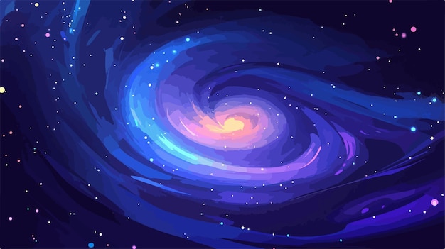 Vector spiral galaxy in space futuristic landscape with stars and planets