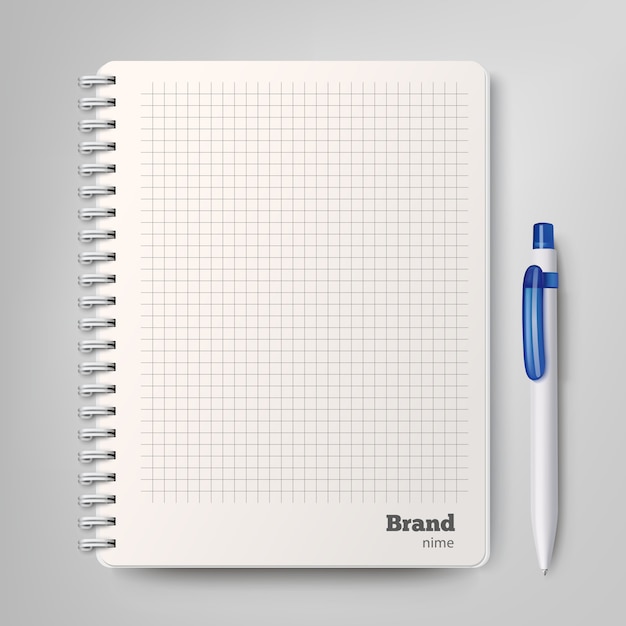 Spiral notebook with the white ballpoint pen.