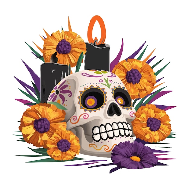 Vector the spirit of da de los muertos in colors and candles