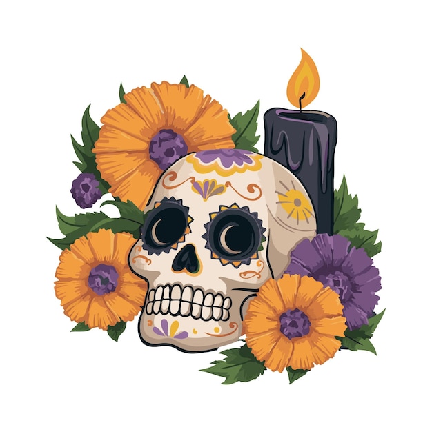 Vector the spirit of da de los muertos in colors and candles