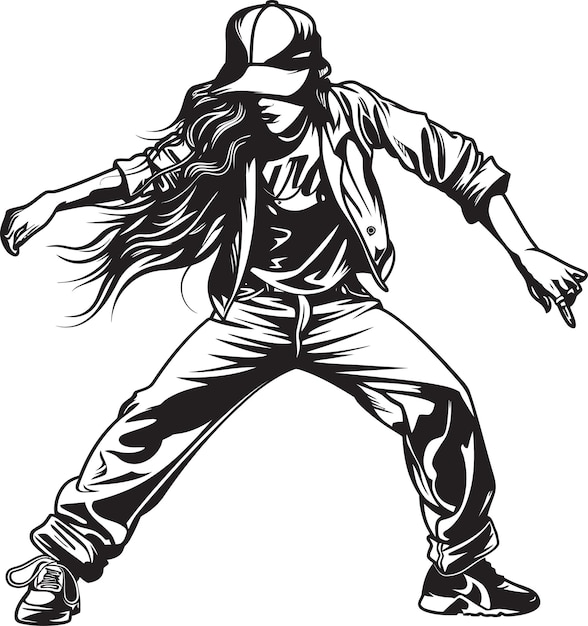 Vector spirited young street dance champion black logo emblem fierce female hip hop queen black vector log