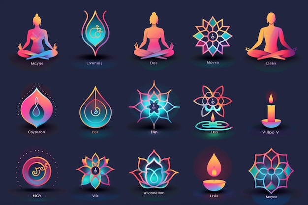 Vector spiritual and meditation practice icons