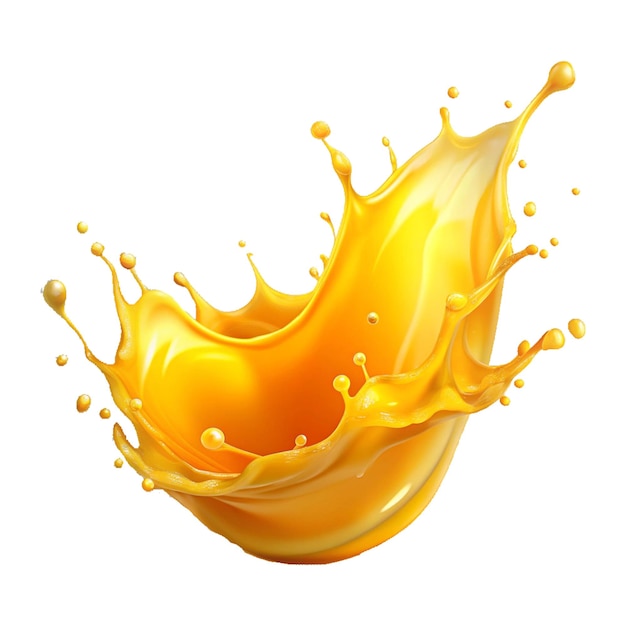 Splash of juice or yellow water isolated on transparent background