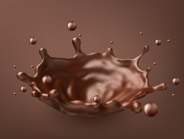 Splashing chocolate liquid, tasty sweet chocolate.