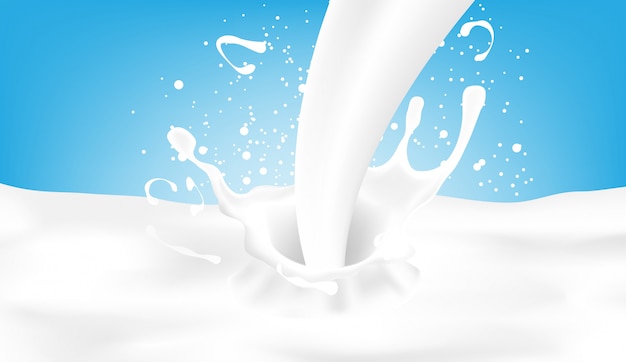 Splashing milk on blue background